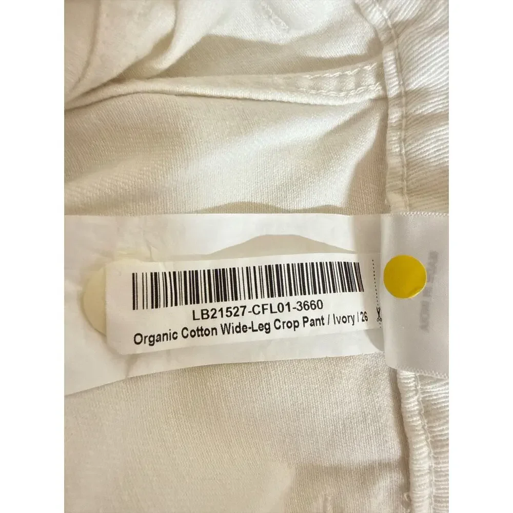 Quince Organic Cotton Wide Leg Crop Pants Ivory Size 26 NWT